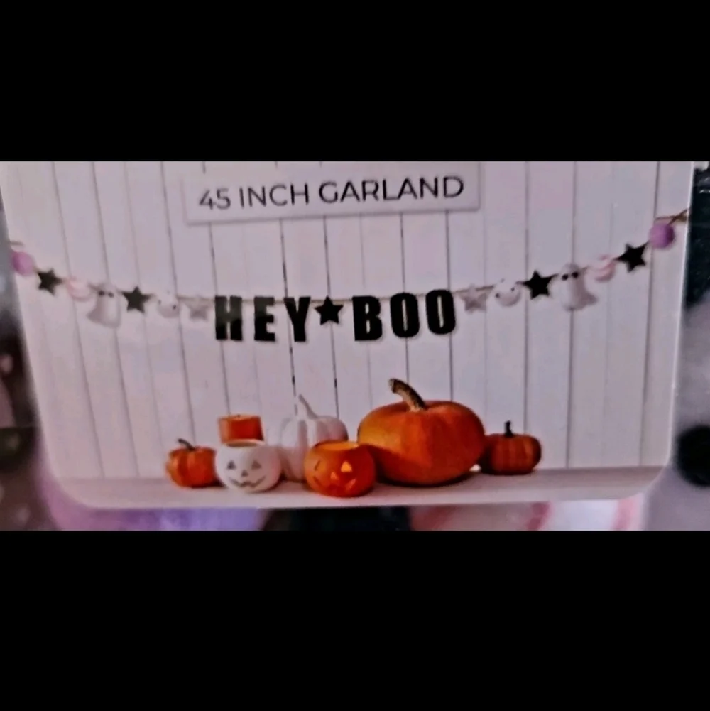 Hey Boo Halloween Ghost Felt Garland STARS Pom Poms 45